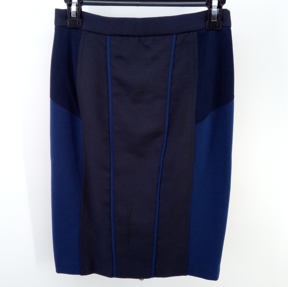 Club Monaco Double Gold Zipper Pencil Bodycon Black Blue Skirt Wool Blend 2 - Picture 4 of 8